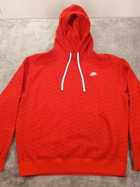 Nike Men's Red Logo Allover Print Pullover Hoodie Size Large